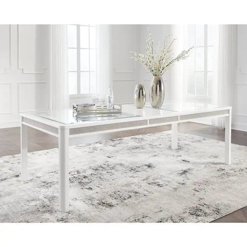 Table à manger rectangulaire avec rallonge blanche/verte - 42L x 96P x 30H