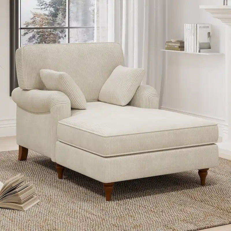 Chaise longue surdimensionnée de 102,9 cm avec 2 coussins confortables, accoudoirs roulés, tissu en velours côtelé, fauteuil-lit pour salon et chambre