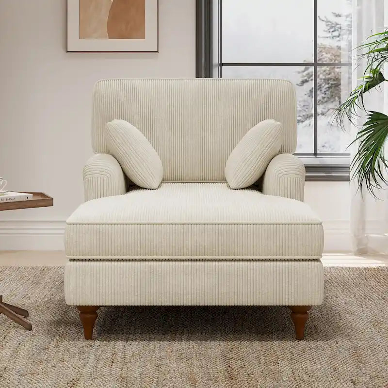 Chaise longue surdimensionnée de 102,9 cm avec 2 coussins confortables, accoudoirs roulés, tissu en velours côtelé, fauteuil-lit pour salon et chambre