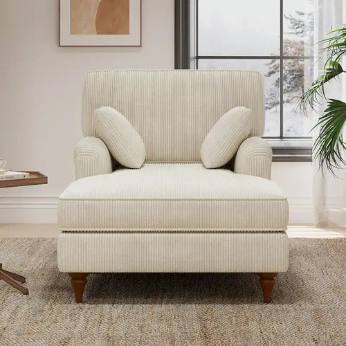 Chaise longue surdimensionnée de 102,9 cm avec 2 coussins confortables, accoudoirs roulés, tissu en velours côtelé, fauteuil-lit pour salon et chambre