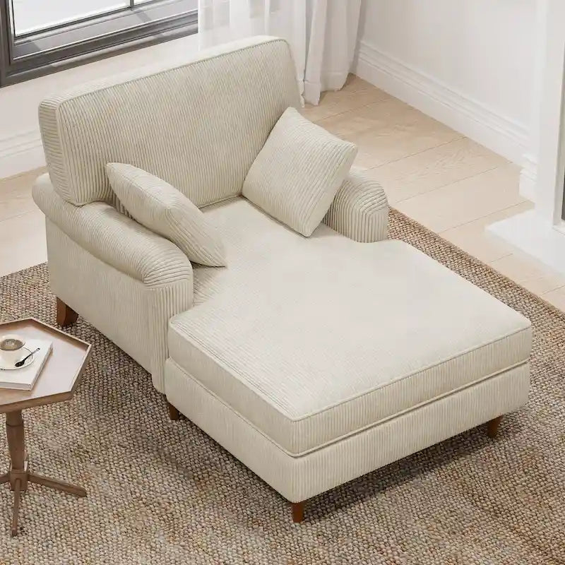 Chaise longue surdimensionnée de 102,9 cm avec 2 coussins confortables, accoudoirs roulés, tissu en velours côtelé, fauteuil-lit pour salon et chambre