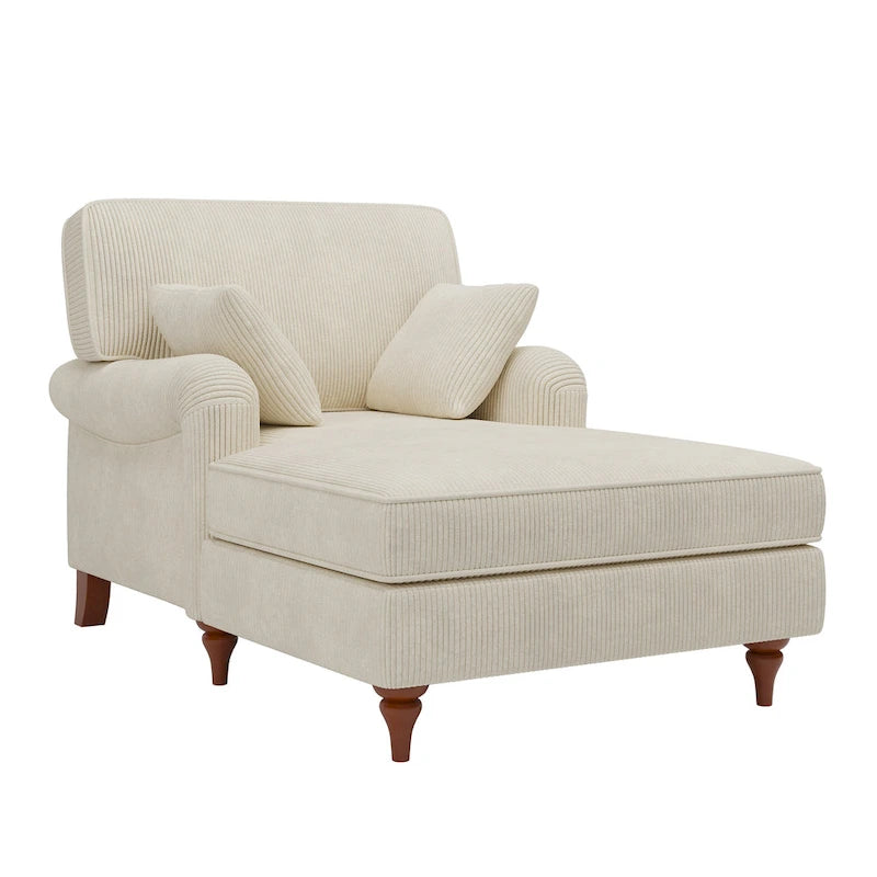 Chaise longue surdimensionnée de 102,9 cm avec 2 coussins confortables, accoudoirs roulés, tissu en velours côtelé, fauteuil-lit pour salon et chambre
