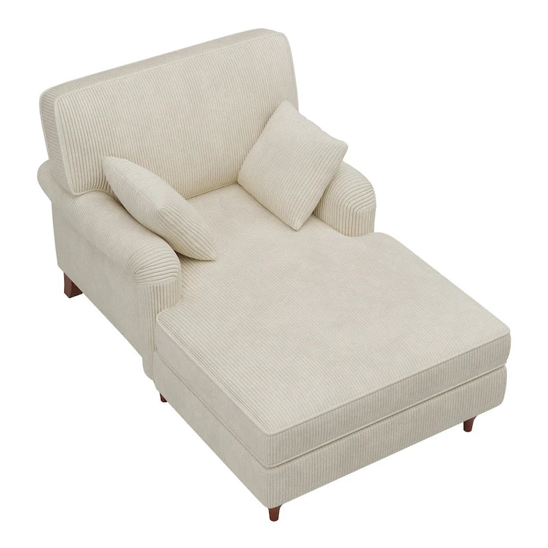 Chaise longue surdimensionnée de 102,9 cm avec 2 coussins confortables, accoudoirs roulés, tissu en velours côtelé, fauteuil-lit pour salon et chambre