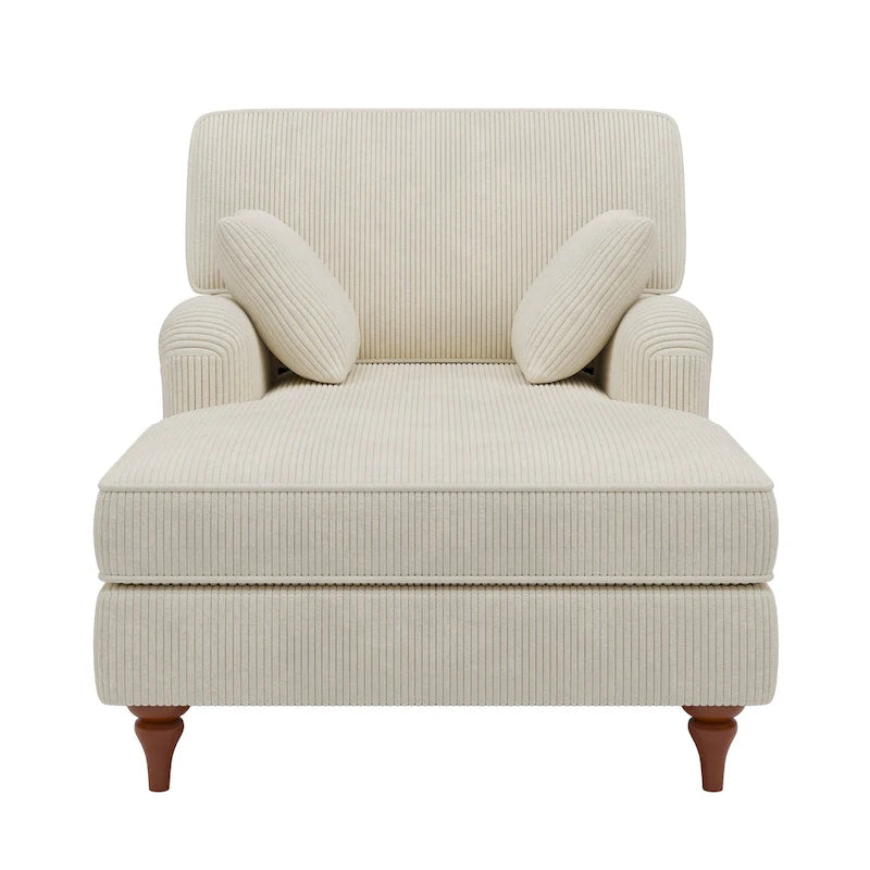 Chaise longue surdimensionnée de 102,9 cm avec 2 coussins confortables, accoudoirs roulés, tissu en velours côtelé, fauteuil-lit pour salon et chambre