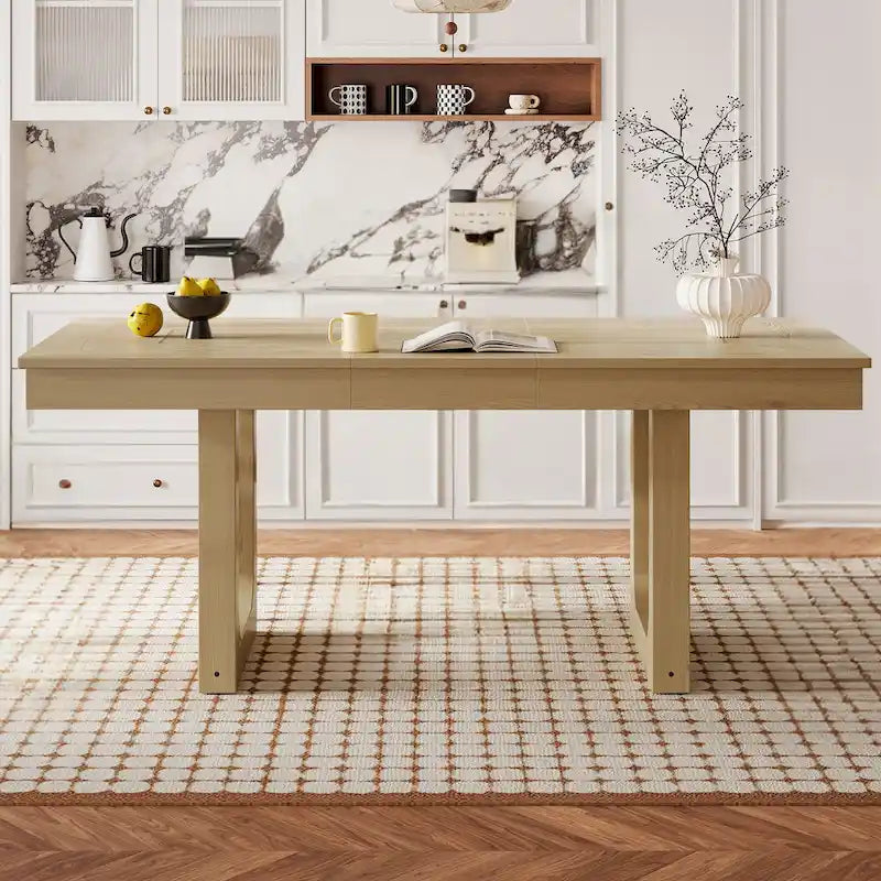 Table à manger extensible 60-78 po, table de cuisine en bois style ferme avec rallonge amovible, grande table extensible pour 4 à 8 personnes