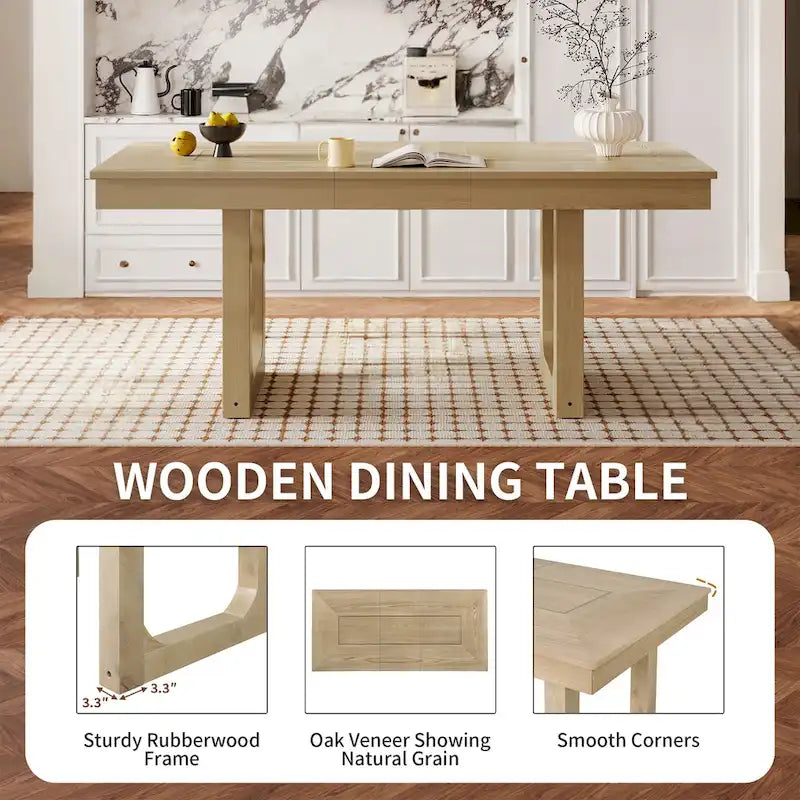 Table à manger extensible 60-78 po, table de cuisine en bois style ferme avec rallonge amovible, grande table extensible pour 4 à 8 personnes