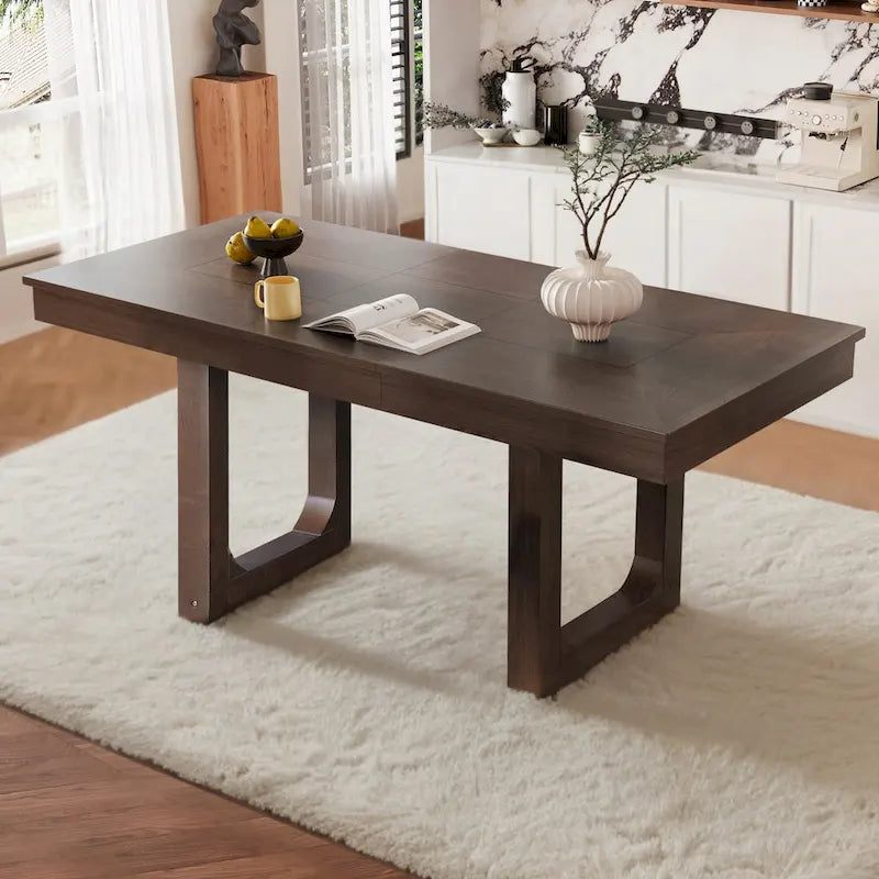 Table à manger extensible 60-78 po, table de cuisine en bois style ferme avec rallonge amovible, grande table extensible pour 4 à 8 personnes