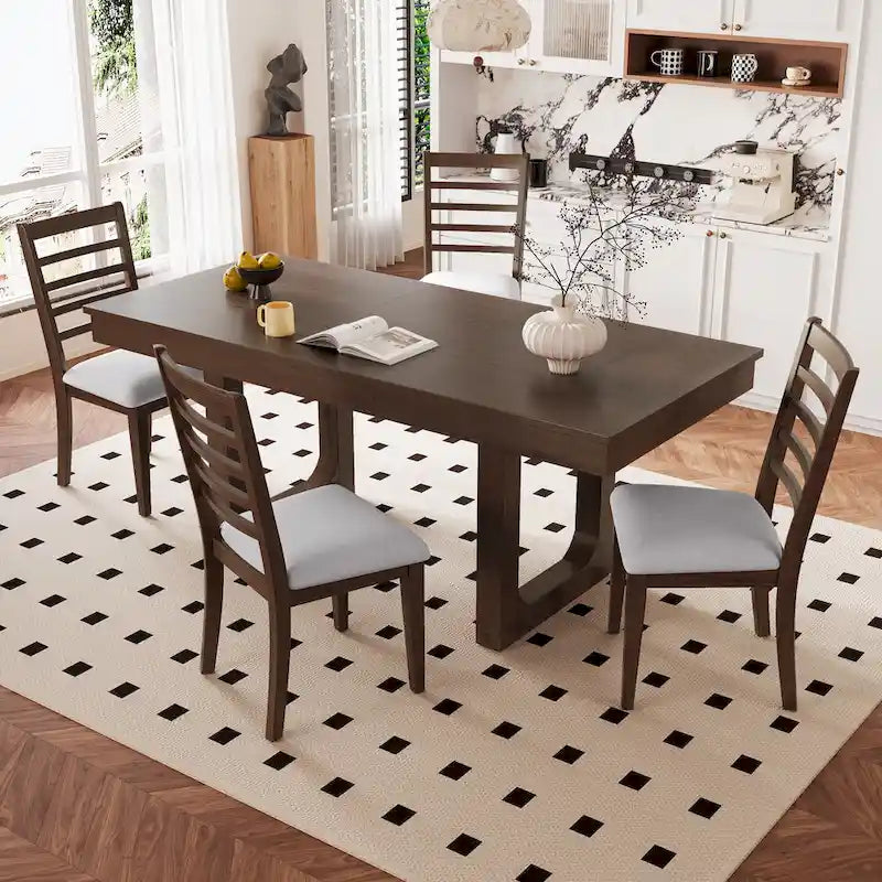 Table à manger extensible 60-78 po, table de cuisine en bois style ferme avec rallonge amovible, grande table extensible pour 4 à 8 personnes