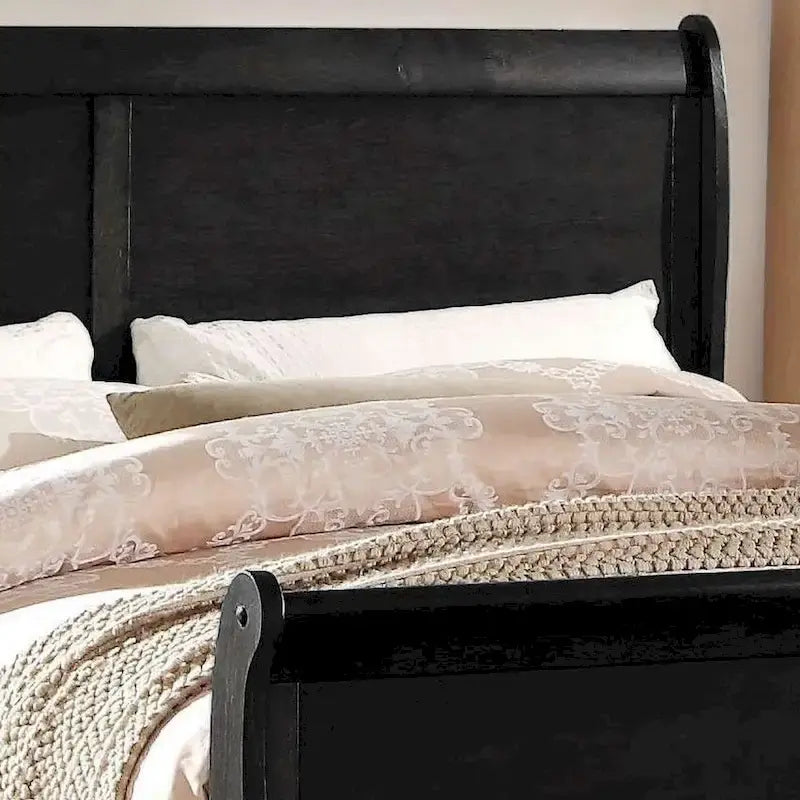 Lit double extra-large de style transitionnel en bois massif avec placages et quincaillerie en laiton