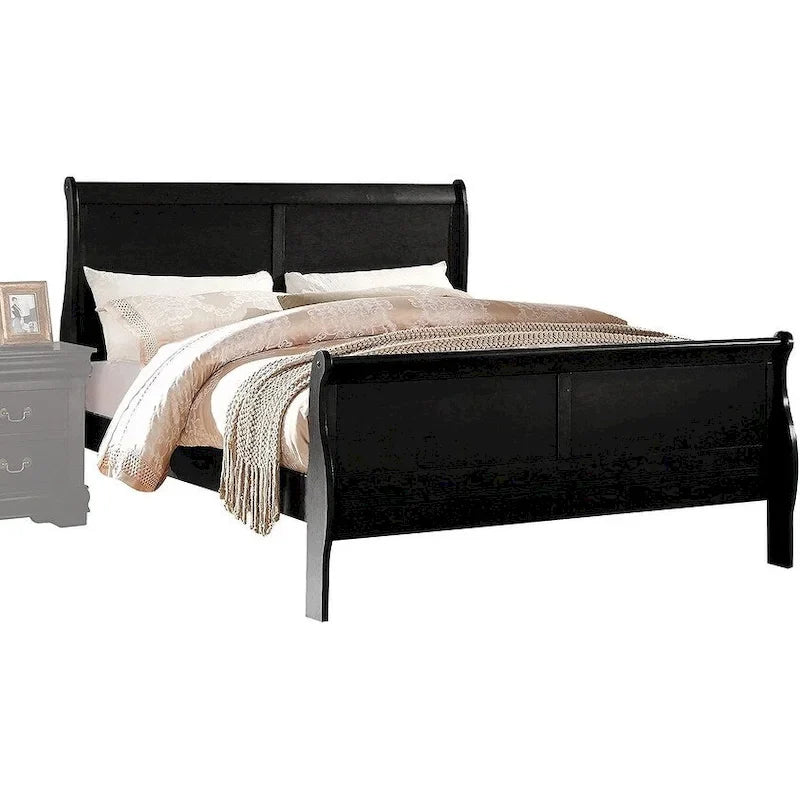 Lit double extra-large de style transitionnel en bois massif avec placages et quincaillerie en laiton