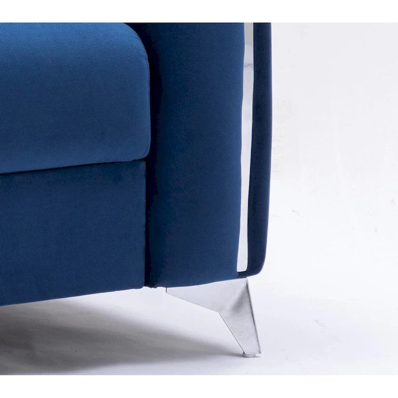 Fauteuil d'appoint moderne 38 en velours bleu avec pieds chromés polis et design plissé vertical