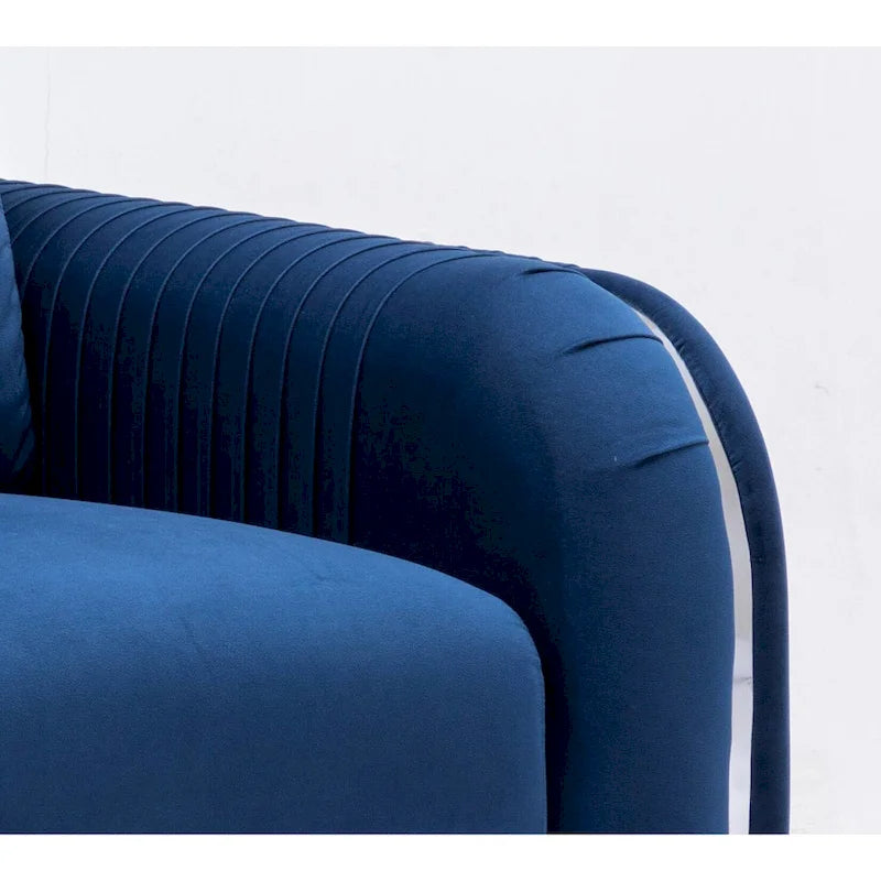 Fauteuil d'appoint moderne 38 en velours bleu avec pieds chromés polis et design plissé vertical