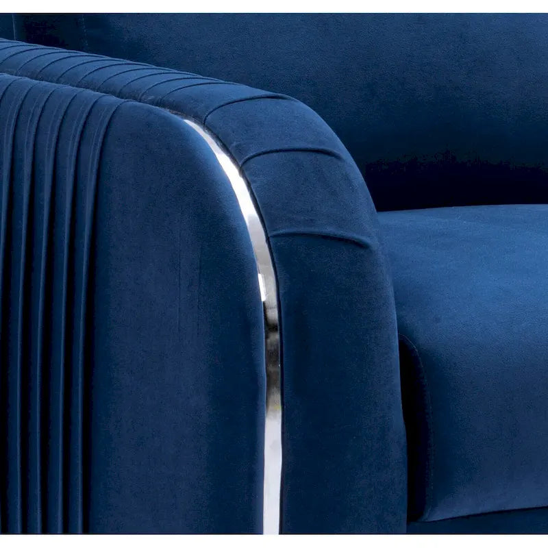 Fauteuil d'appoint moderne 38 en velours bleu avec pieds chromés polis et design plissé vertical