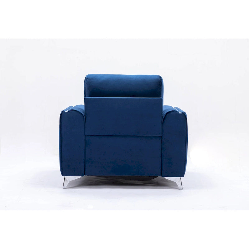 Fauteuil d'appoint moderne 38 en velours bleu avec pieds chromés polis et design plissé vertical