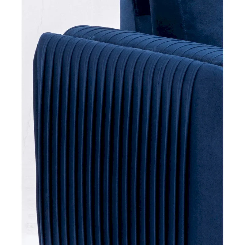 Fauteuil d'appoint moderne 38 en velours bleu avec pieds chromés polis et design plissé vertical