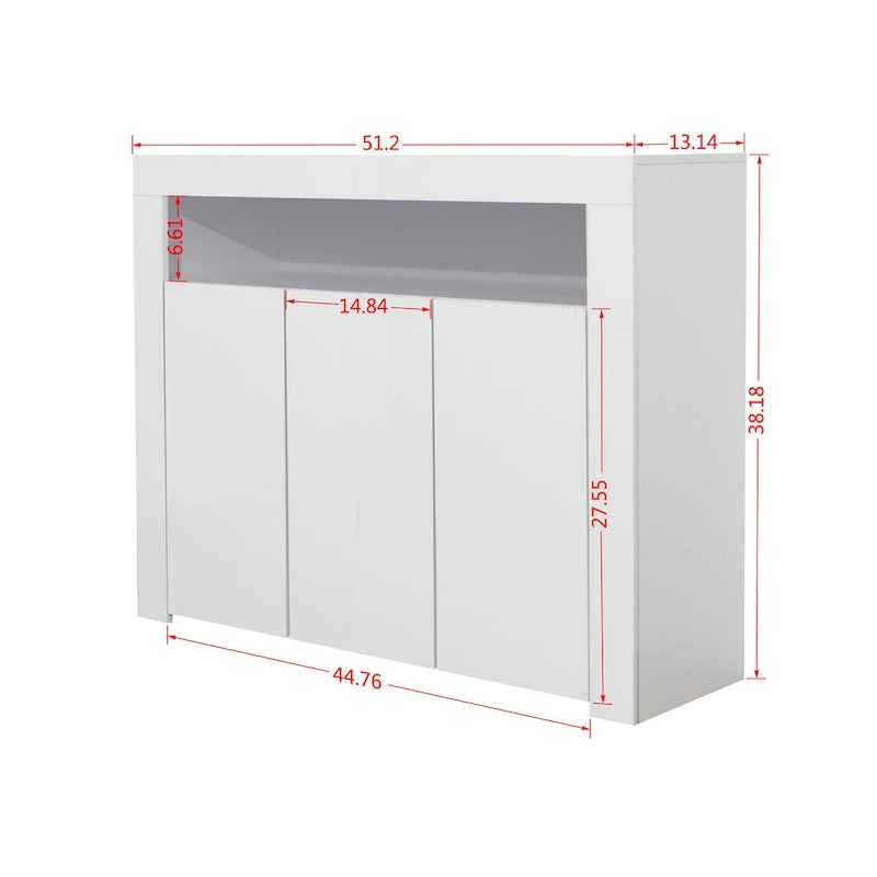 Armoire de rangement moderne avec lumière LED, étagères et 3 portes pour couloir, salle à manger