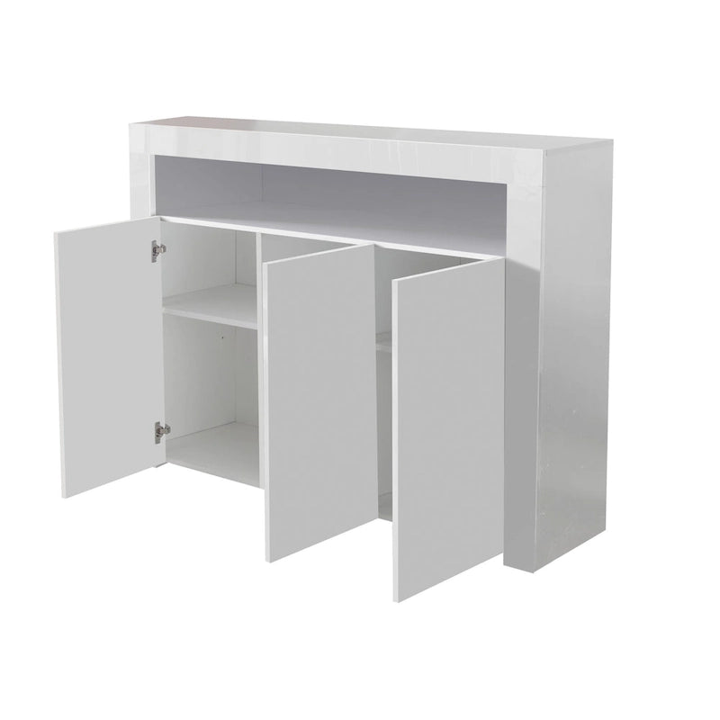 Armoire de rangement moderne avec lumière LED, étagères et 3 portes pour couloir, salle à manger