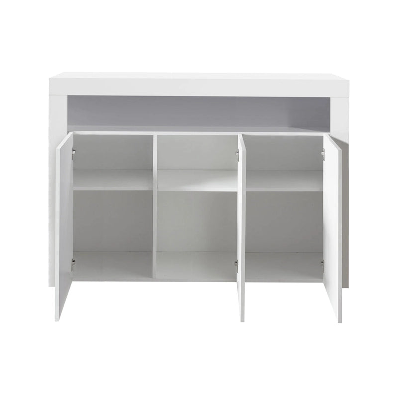 Armoire de rangement moderne avec lumière LED, étagères et 3 portes pour couloir, salle à manger