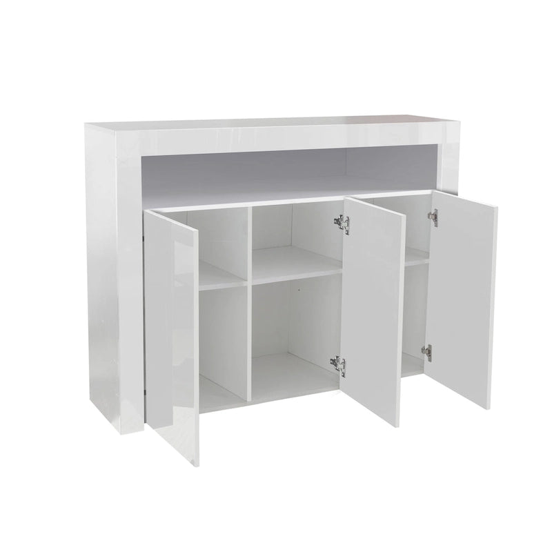 Armoire de rangement moderne avec lumière LED, étagères et 3 portes pour couloir, salle à manger