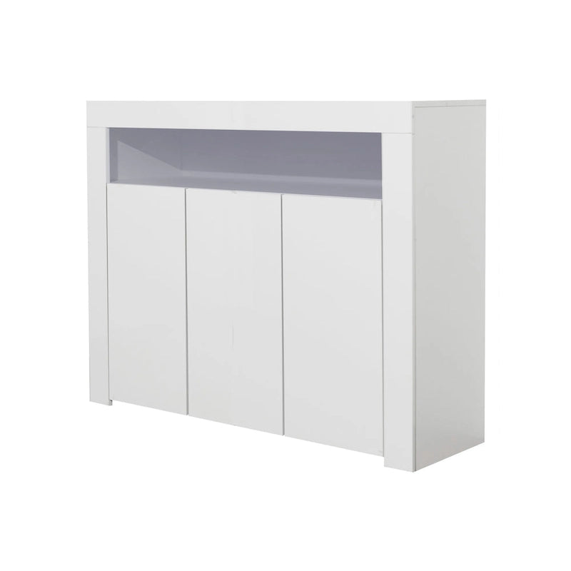 Armoire de rangement moderne avec lumière LED, étagères et 3 portes pour couloir, salle à manger