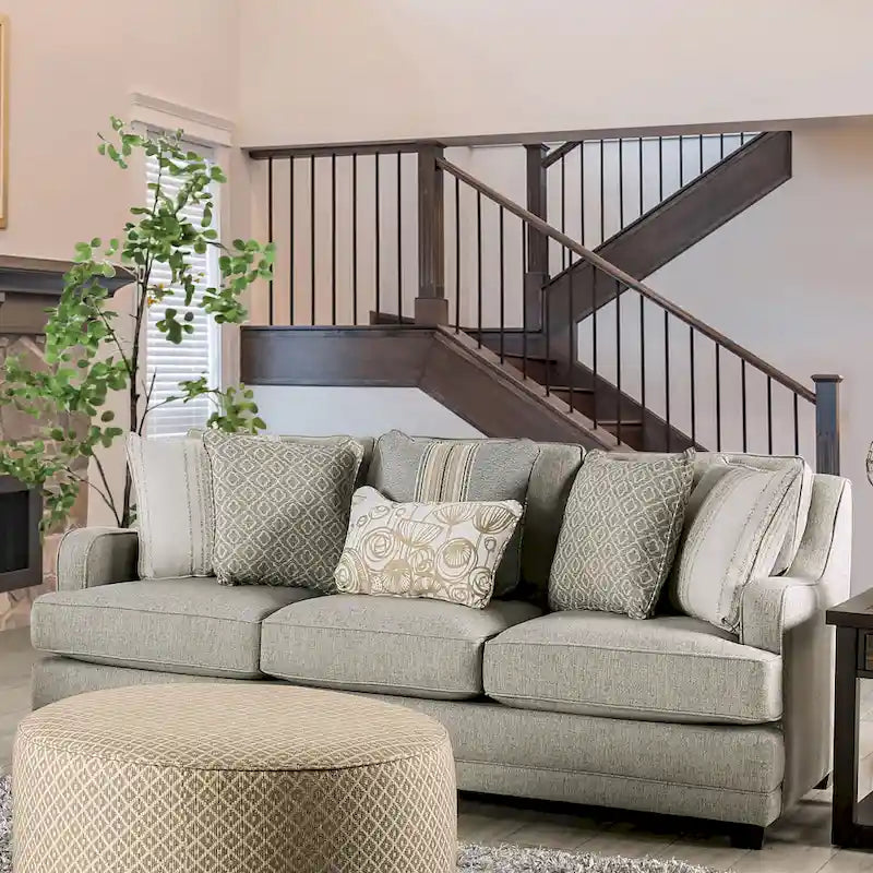 Ruwa Transitional Grey Fabric Sofa with Accent Pillows by Furniture of America