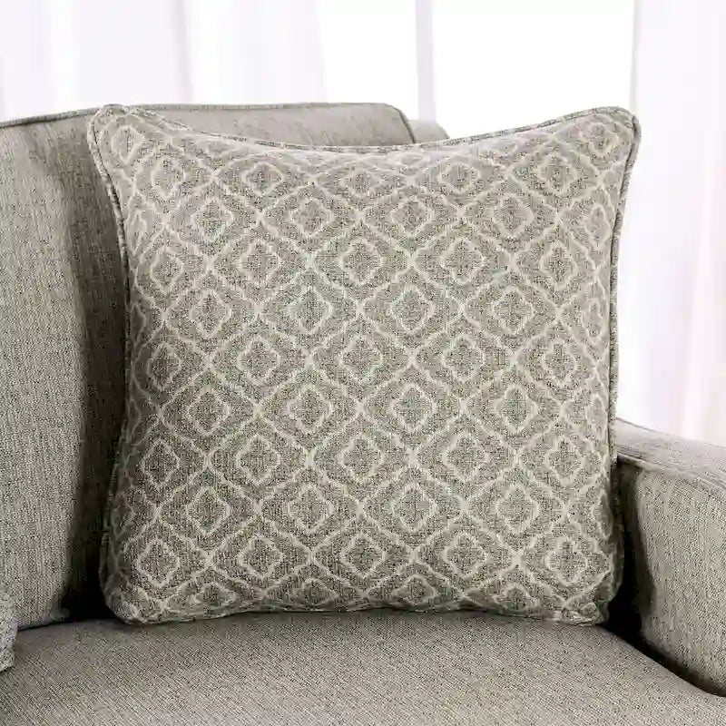 Canapé en tissu gris de style transitoire avec coussins décoratifs