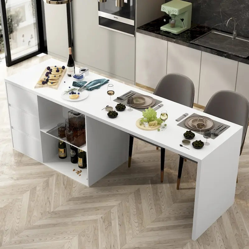 Table de salle à manger îlot de cuisine avec rangement et fonction repas - 82,7 po L