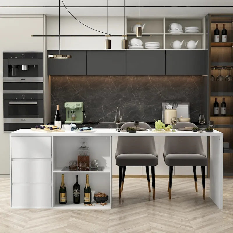 Table de salle à manger îlot de cuisine avec rangement et fonction repas - 82,7 po L