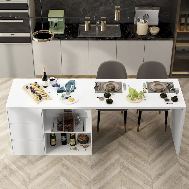 Table de salle à manger îlot de cuisine avec rangement et fonction repas - 82,7 po L