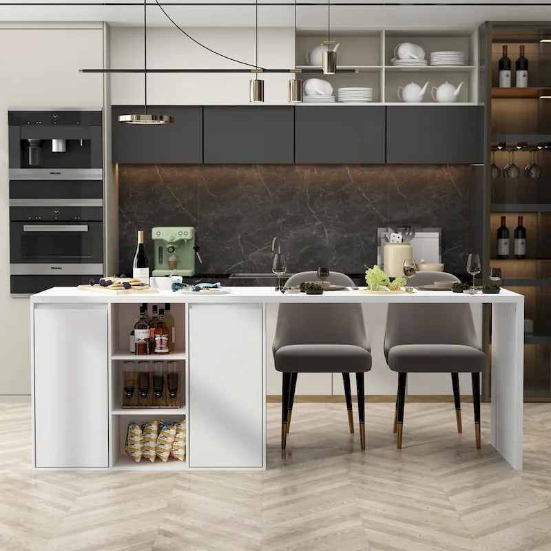 Table de salle à manger îlot de cuisine avec rangement et fonction repas - 82,7 po L