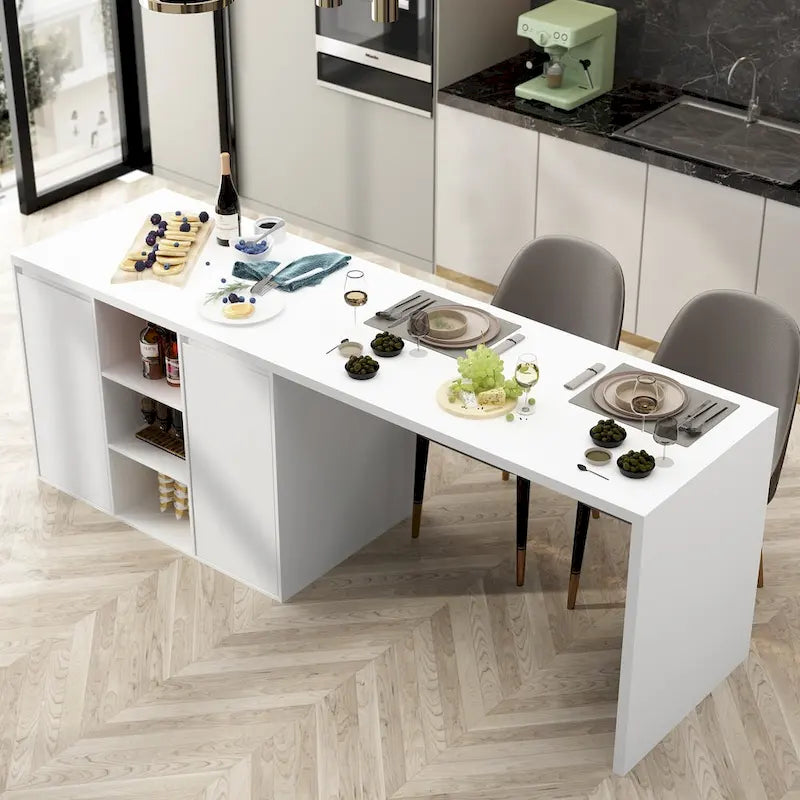 Table de salle à manger îlot de cuisine avec rangement et fonction repas - 82,7 po L