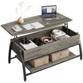 Table basse ovale en bois avec plateau relevable et étagères de rangement dissimulées - 105,4 cm
