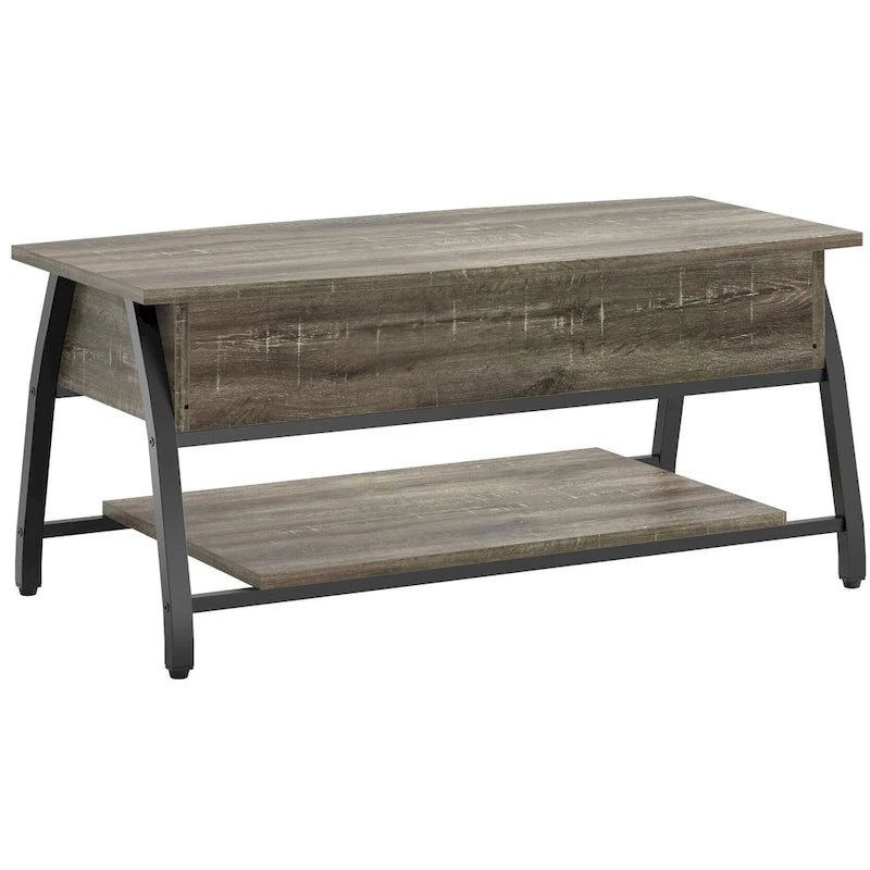 Table basse ovale en bois avec plateau relevable et étagères de rangement dissimulées - 105,4 cm