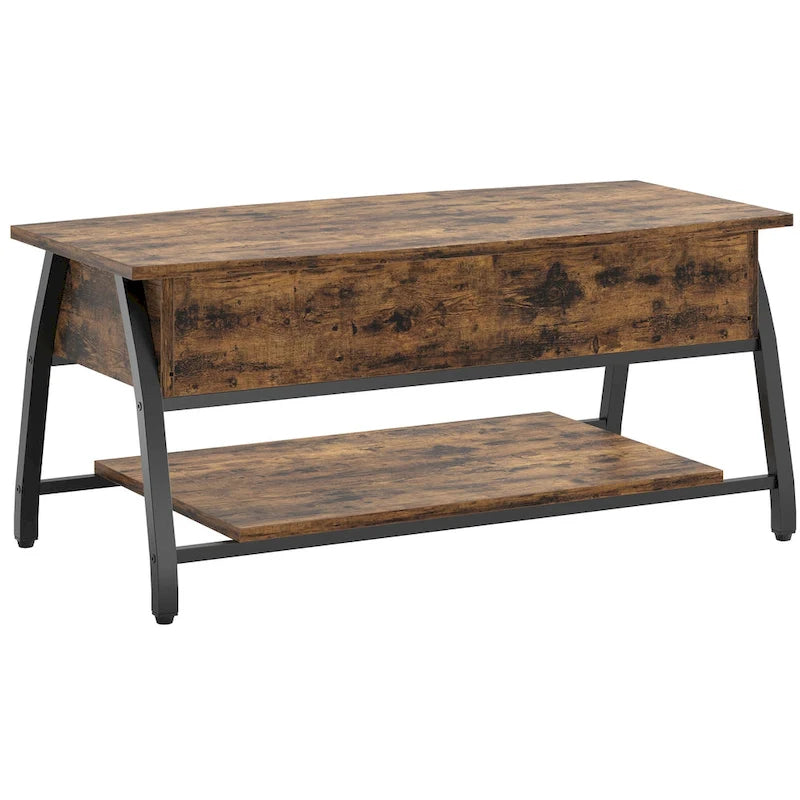Table basse ovale en bois avec plateau relevable et étagères de rangement dissimulées - 105,4 cm