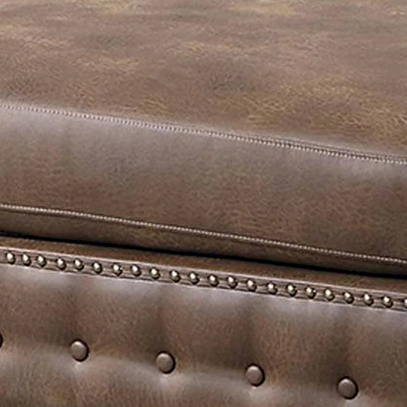 Pouf carré de 34 pouces, pieds faits main, similicuir végétalien marron