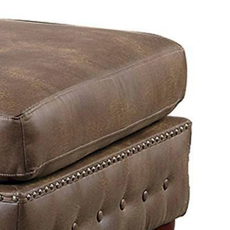 Pouf carré de 34 pouces, pieds faits main, similicuir végétalien marron