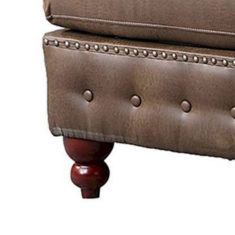 Pouf carré de 34 pouces, pieds faits main, similicuir végétalien marron