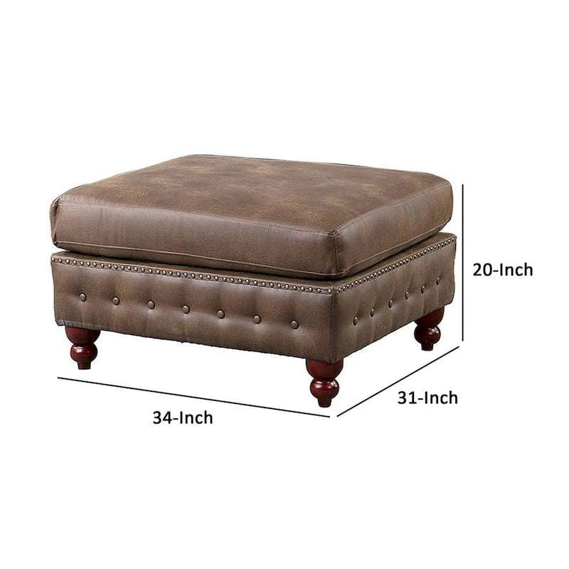 Pouf carré de 34 pouces, pieds faits main, similicuir végétalien marron
