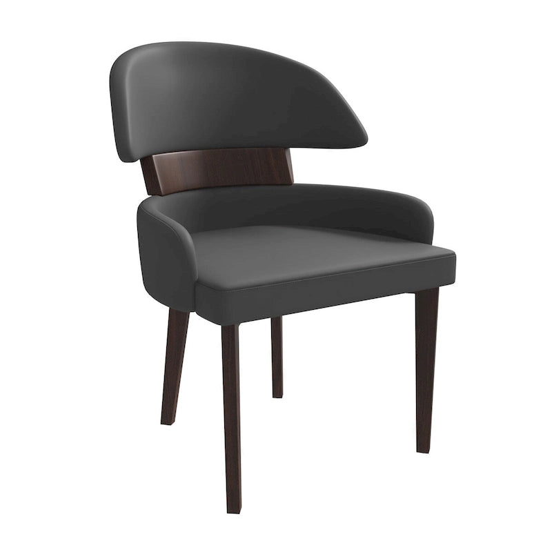 Chaise de salle à manger en cuir avec dossier incurvé en hévéa