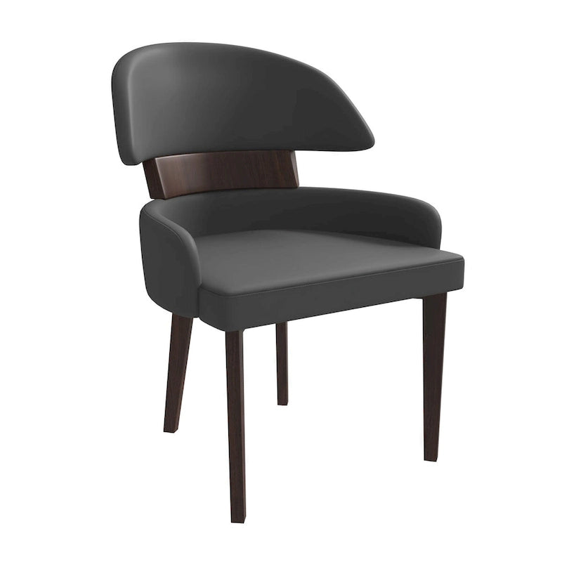 Chaise de salle à manger en cuir avec dossier incurvé en hévéa