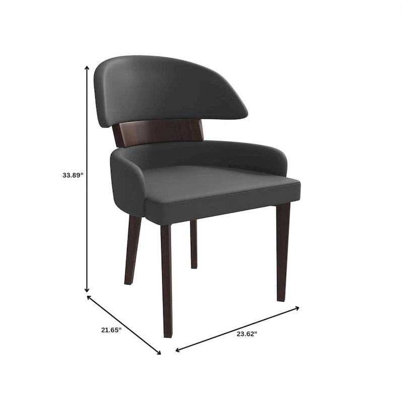 Chaise de salle à manger en cuir avec dossier incurvé en hévéa