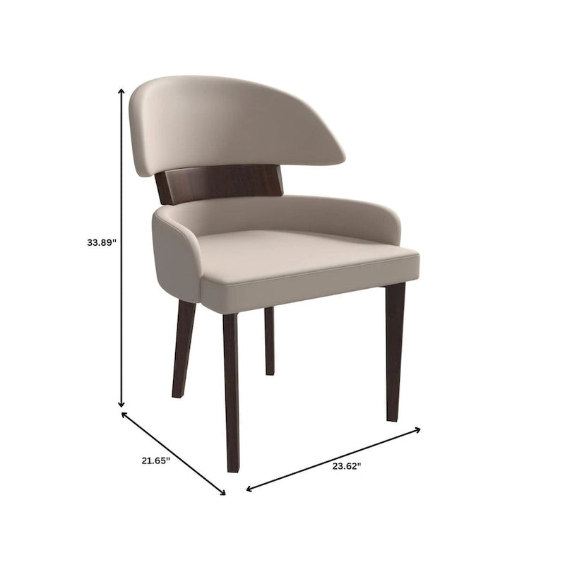 Chaise de salle à manger en cuir avec dossier incurvé en hévéa