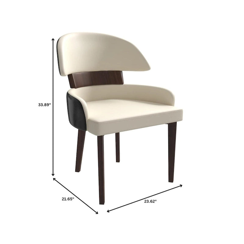 Chaise de salle à manger en cuir avec dossier incurvé en hévéa