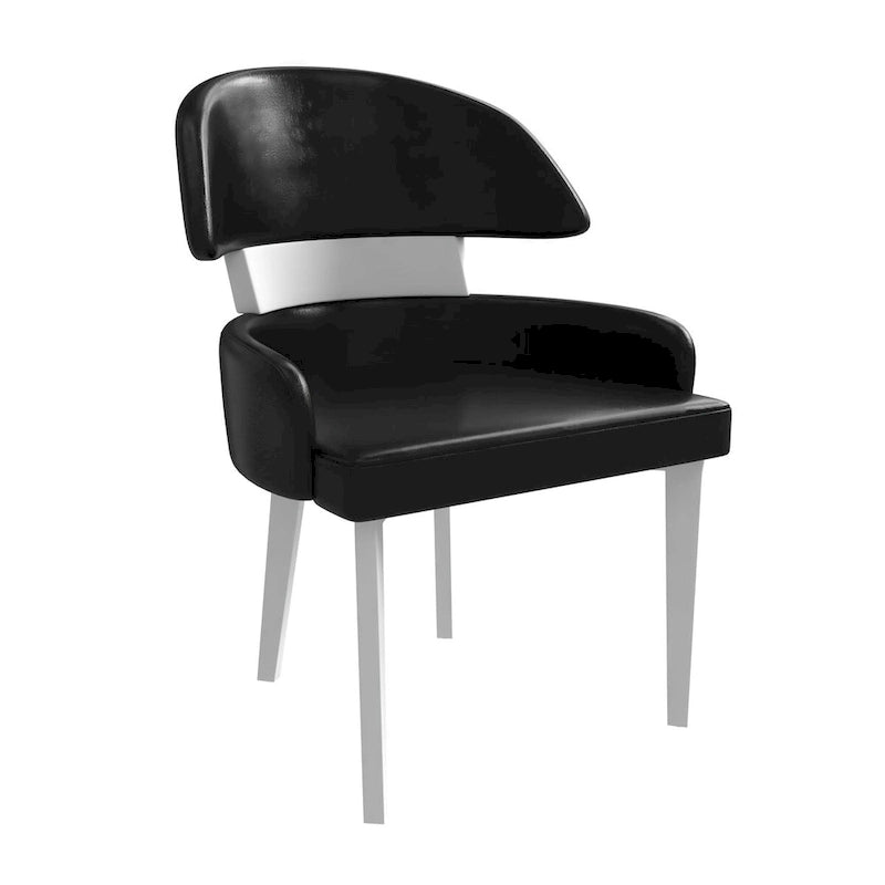 Chaise de salle à manger en cuir avec dossier incurvé en hévéa