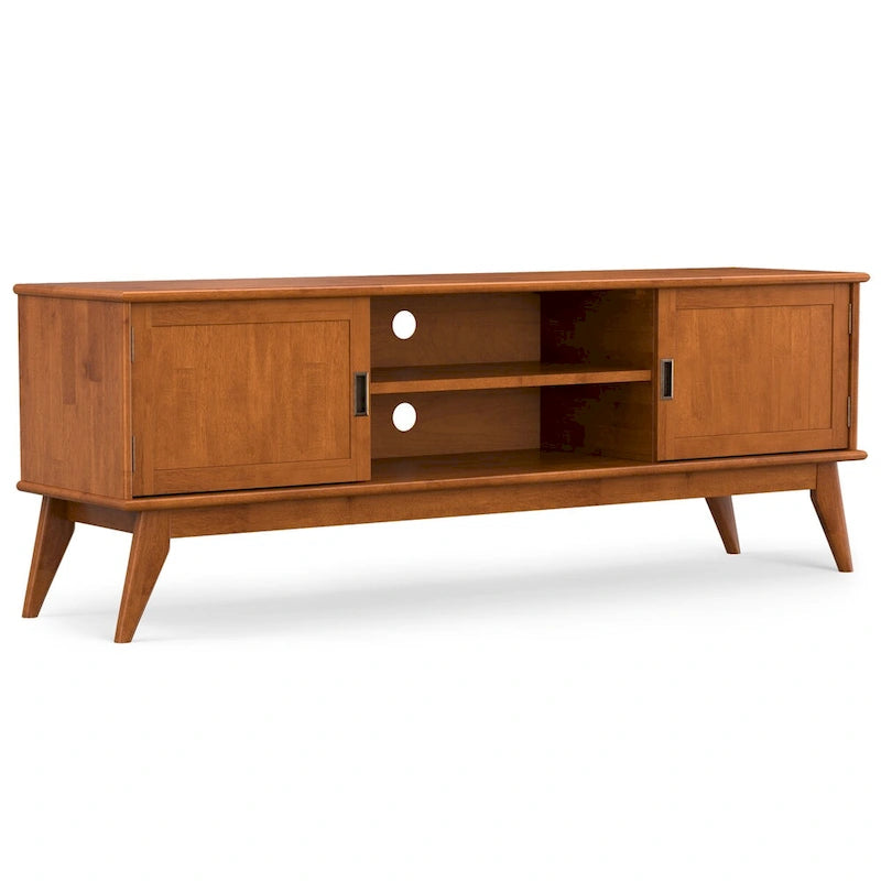 MEUBLE TÉLÉ MODERNE EN BOIS MASSIF, 183 cm de large, couleur Teck Marron, pour téléviseurs jusqu'à 203 cm