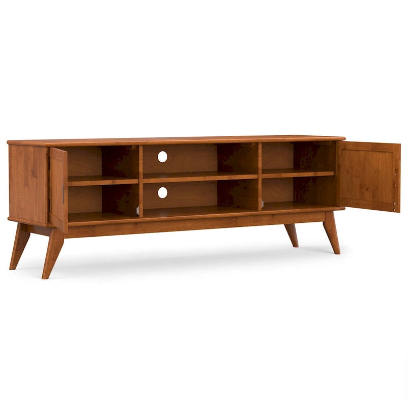 MEUBLE TÉLÉ MODERNE EN BOIS MASSIF, 183 cm de large, couleur Teck Marron, pour téléviseurs jusqu'à 203 cm
