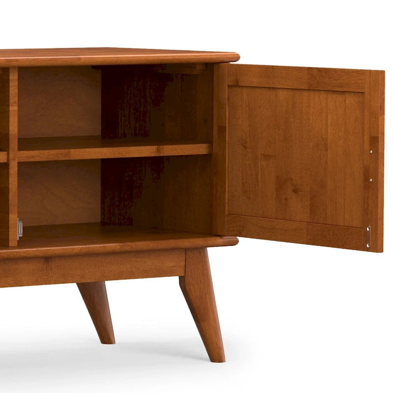 MEUBLE TÉLÉ MODERNE EN BOIS MASSIF, 183 cm de large, couleur Teck Marron, pour téléviseurs jusqu'à 203 cm
